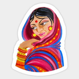 Indian Woman Folk Art Sticker